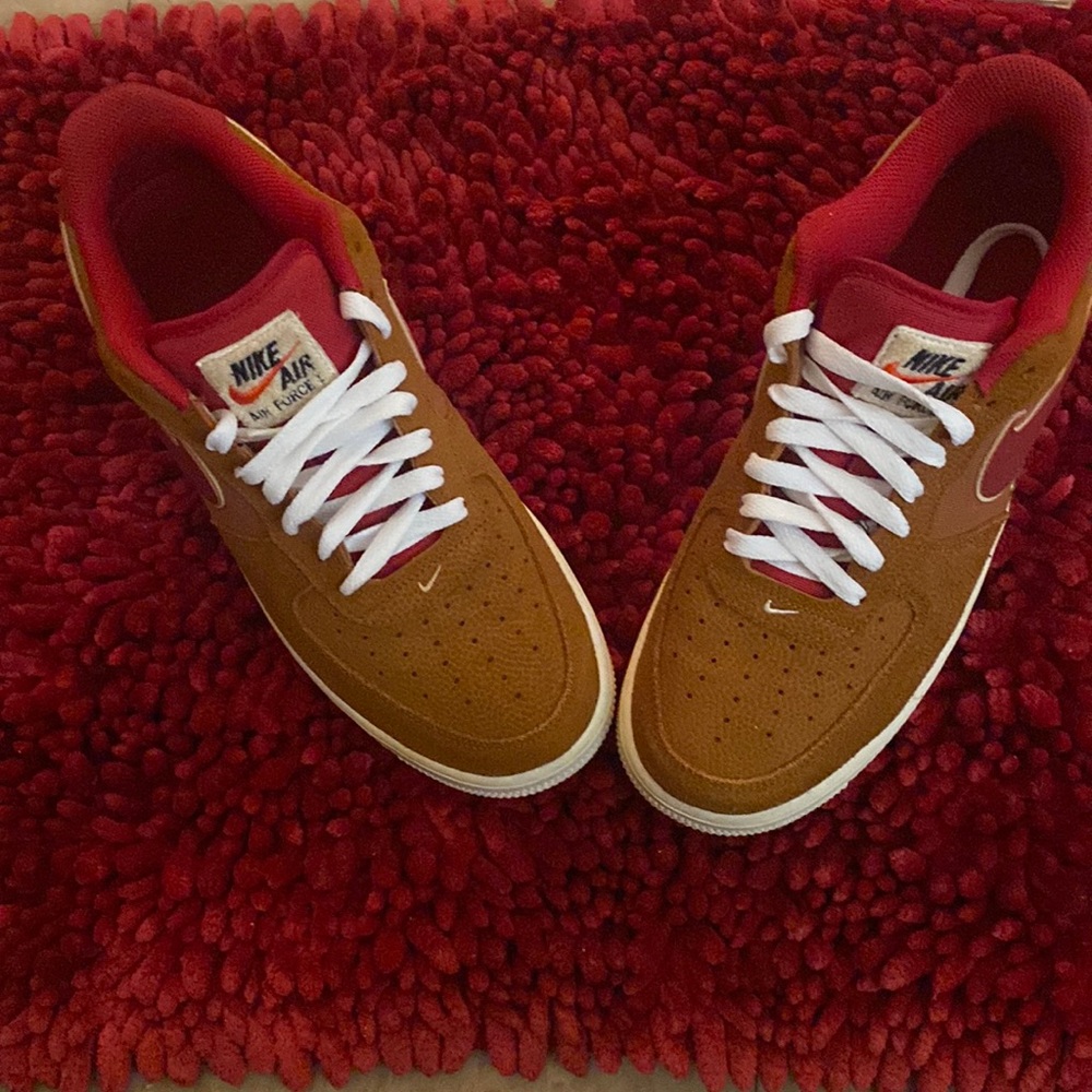 Men’s basketball sneakers brown and red Nikes Air Force